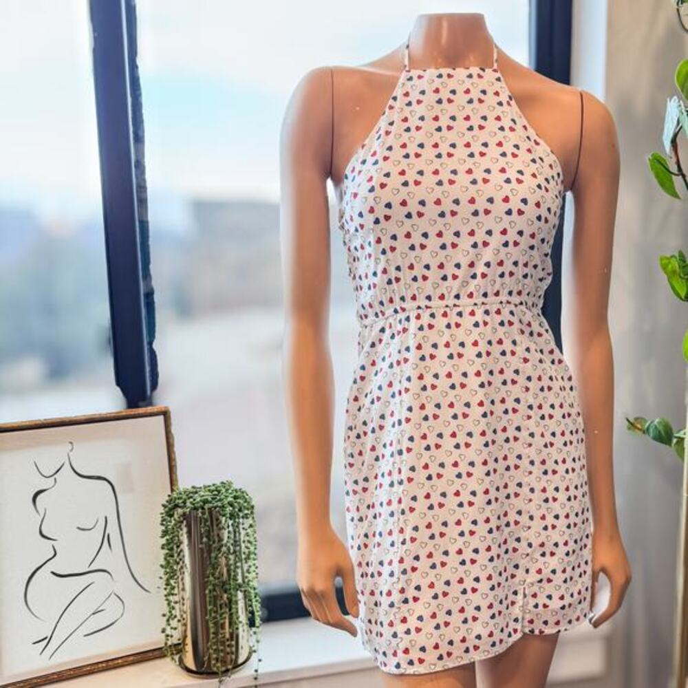 Rachel Halter Heart Print Waisted Mini Dress by Miami for Francesca’s, Small